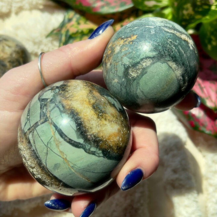 Blue and Green Opalized Petrified Wood Sphere
