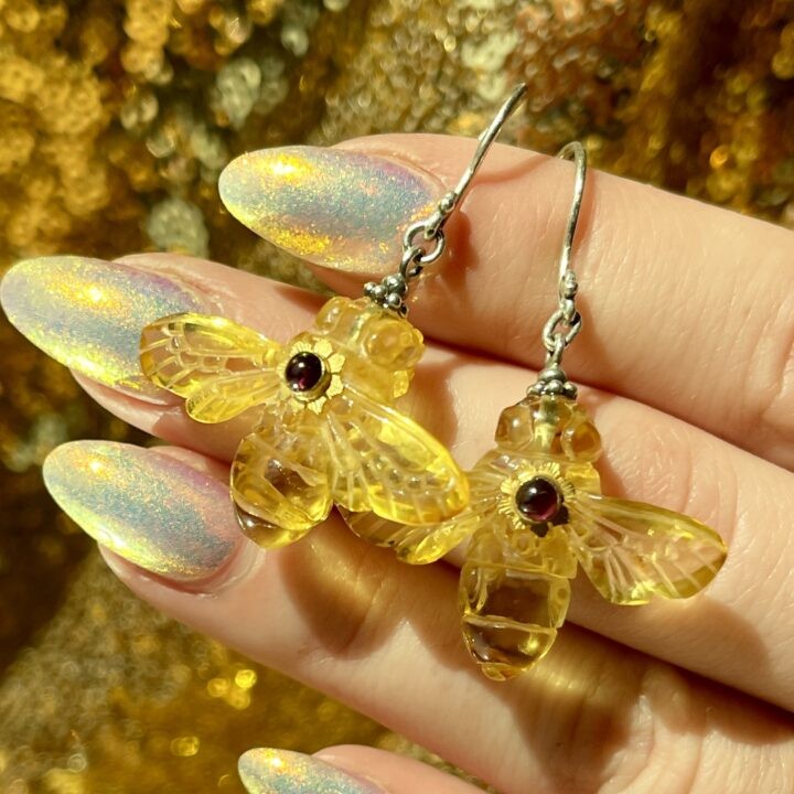 Amber Bee and Ruby Earrings