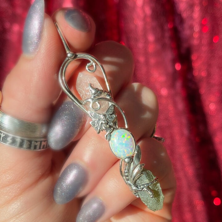 Rose Quartz, Opal, and Moldavite Fairy Wandlet