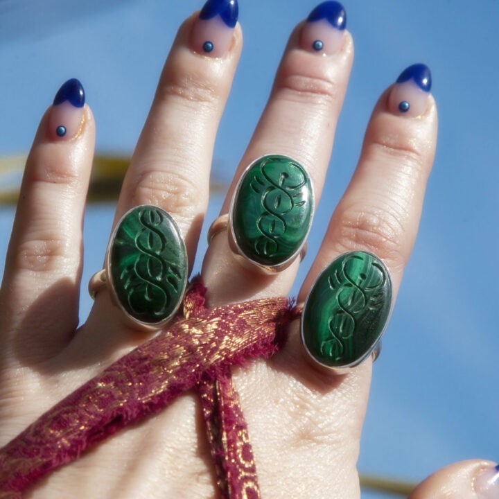 andcarved Malachite Caduceus Healer's Ring