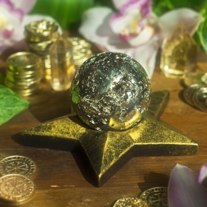 Druzy Pyrite Abundance Sphere with Sphere Stand