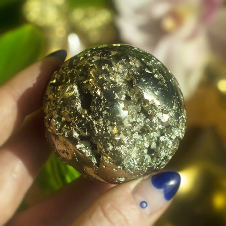 Druzy Pyrite Abundance Sphere with Sphere Stand