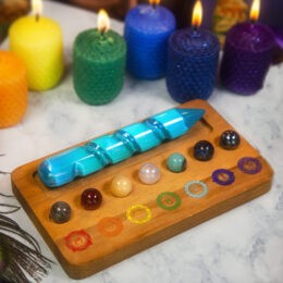 7 Chakra Charging Tray with Mini Spheres and Intuitively Chosen Aura Selenite Wand