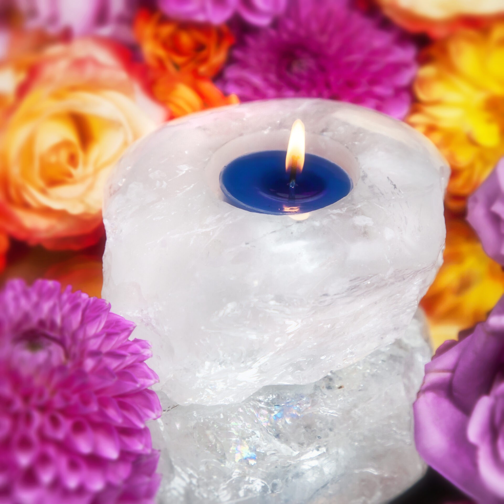 Sage Goddess Magnifying Clear Quartz Tea Light Holder for amplifying