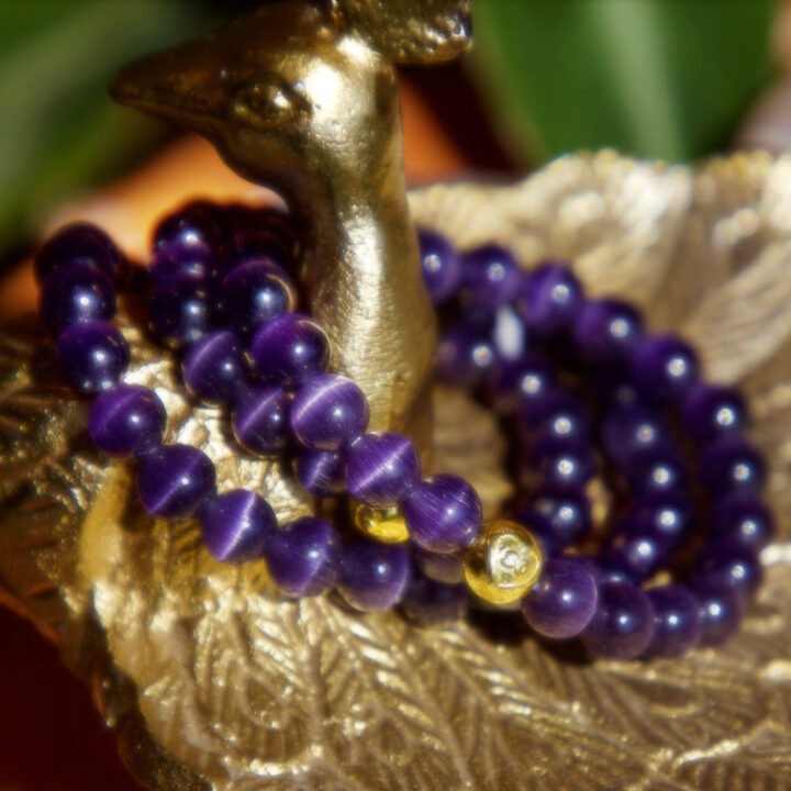 Purple Cats Eye Crown Chakra Bracelet