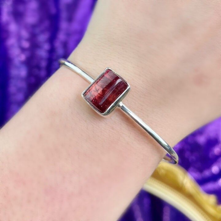 Red Tourmaline and Sterling Silver Cuff