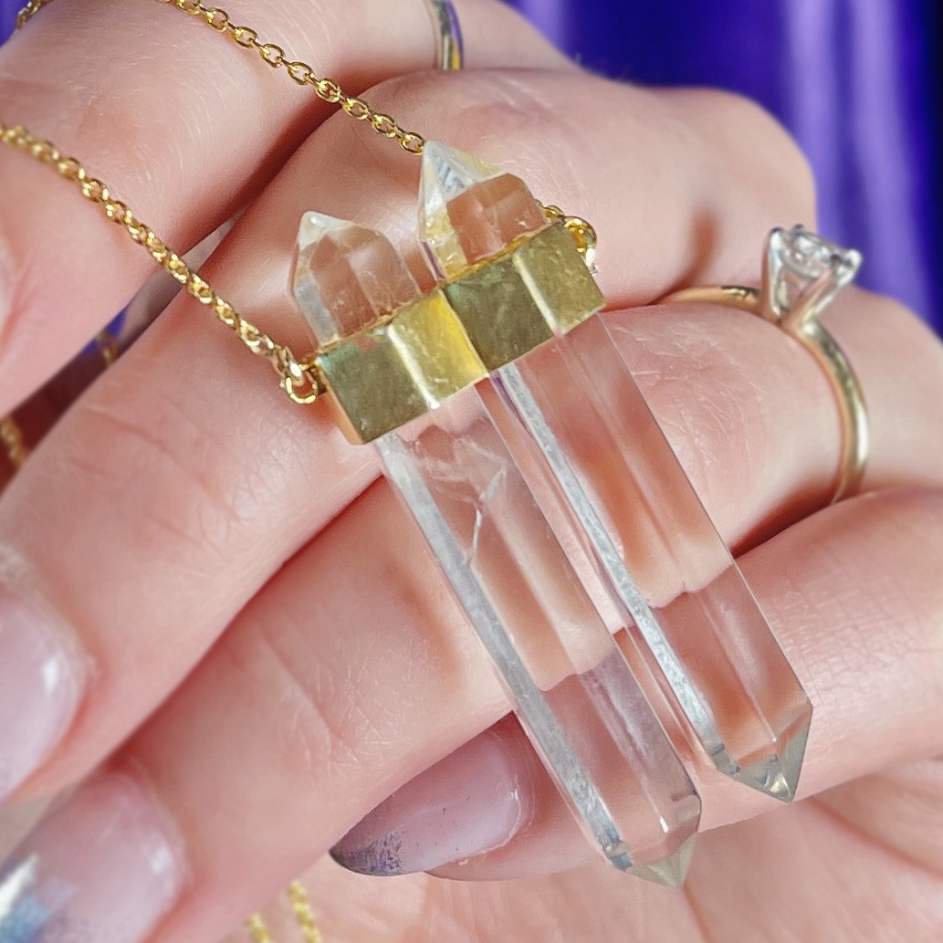 Sage Goddess Double Terminated Clear Quartz Twin Flame Necklace