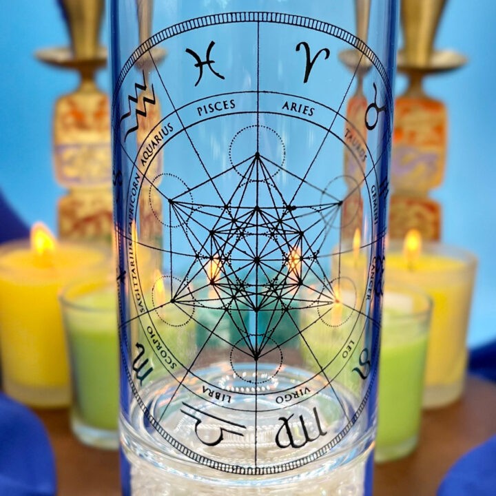 Zodiac with Metatrons Cube Crystal Charging Water Bottle