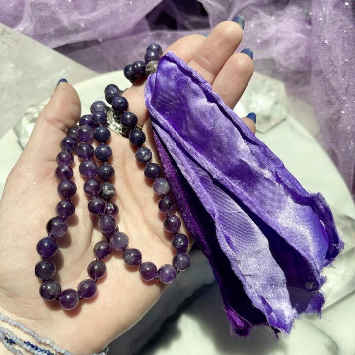 Amethyst, Charoite, and Lepidolite Crown Chakra Mala