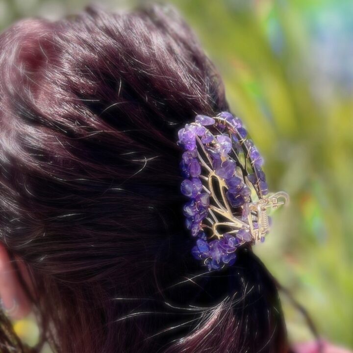 Amethyst Butterfly Hair Clip