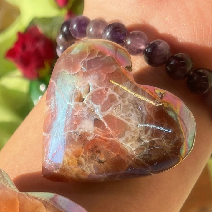 Angel Aura Pink Agate Heart