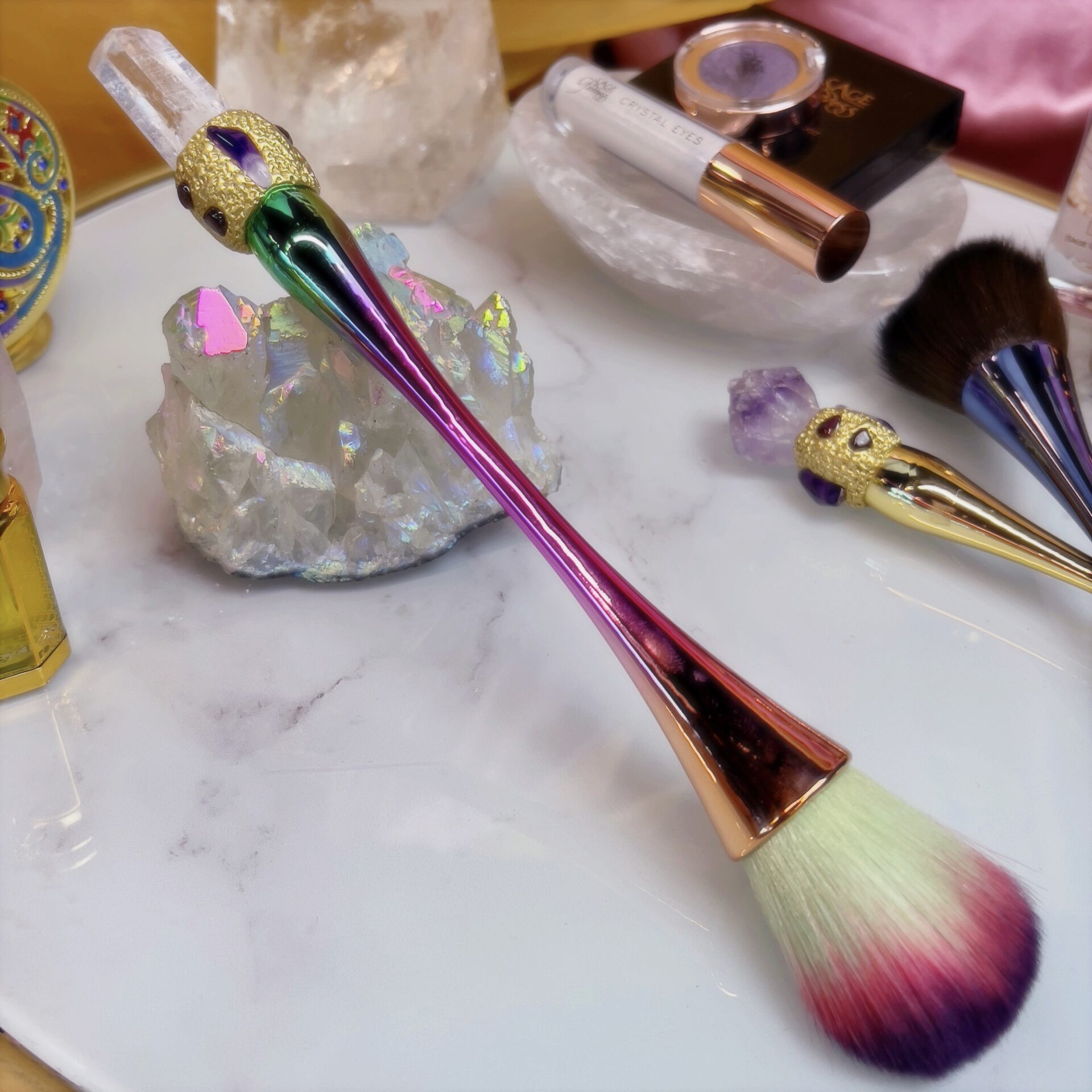 Sage Goddess Clear Quartz, Amethyst, and Pyrite Makeup Brush Set