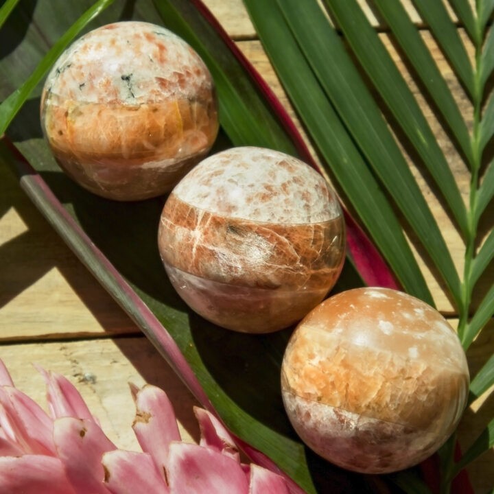 Peach Moonstone, Sunstone, and Orange Selenite Sacral Chakra Sphere