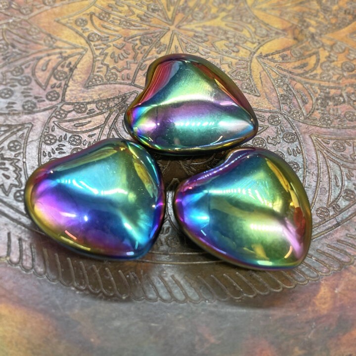 Titanium Aura Hematite Pocket Heart