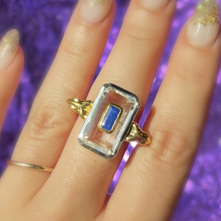 Cleopatra Ring Clear Quartz and Lapis Lazuli
