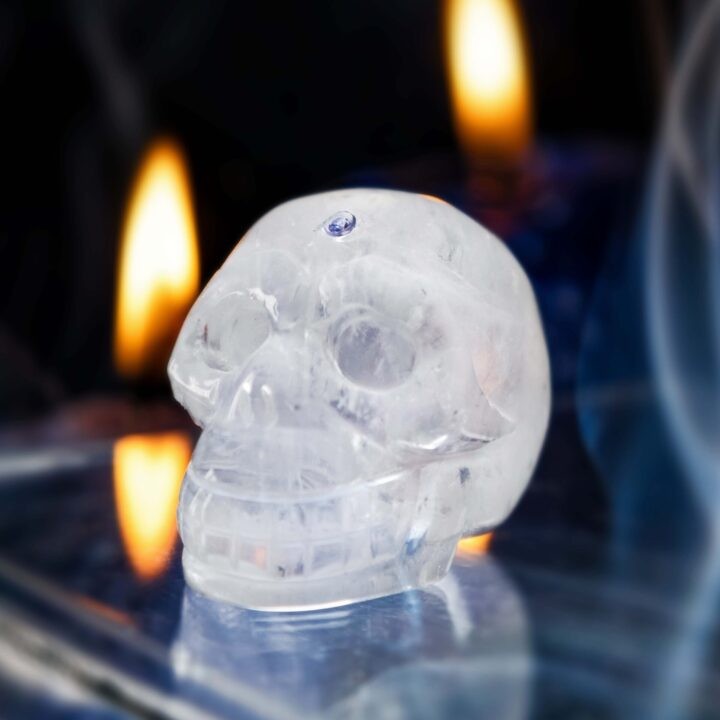 Cloudy Quartz Skull with Tanzanite Third Eye