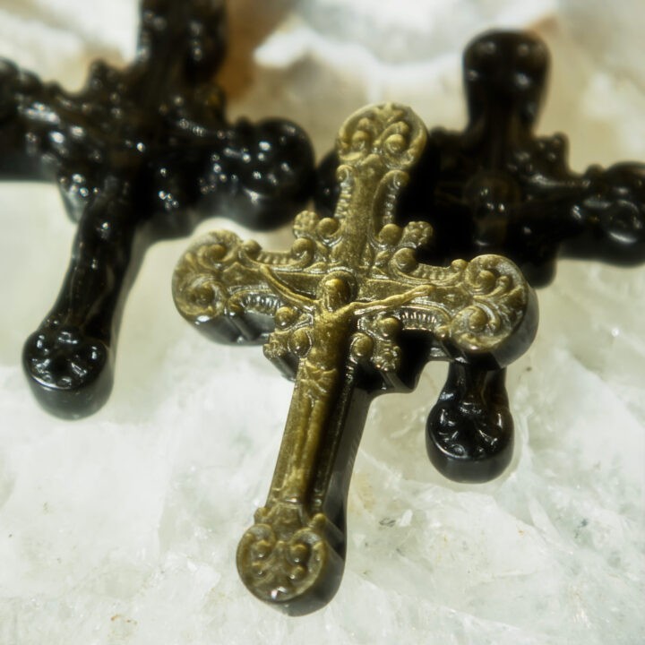 Golden Sheen Obsidian Cross