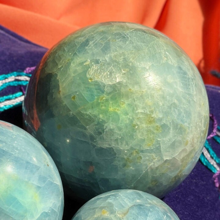 Rare Diopside in Blue Calcite Sphere