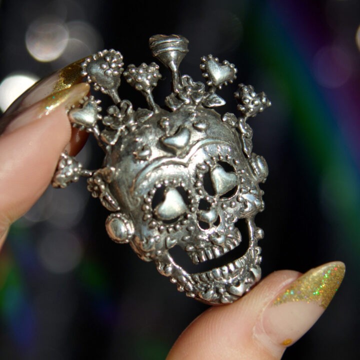 Heart Sugar Skull Silver Pendant