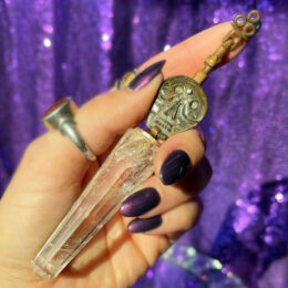 Ruby Skull and Clear Quartz Point with Copper Wand