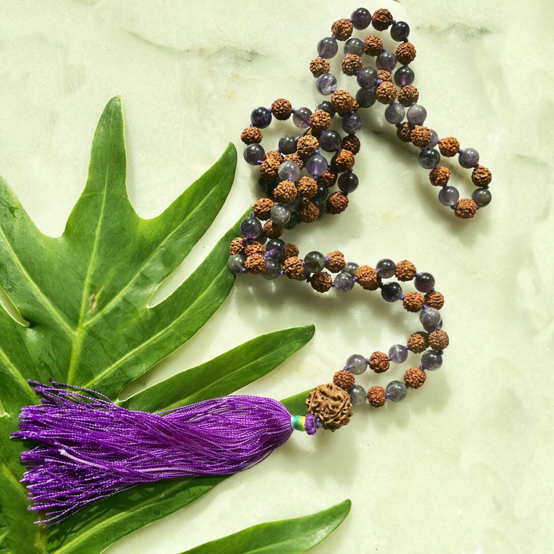 Sage Goddess Amethyst and Rudraksha Seed Spiritual Connection Mala