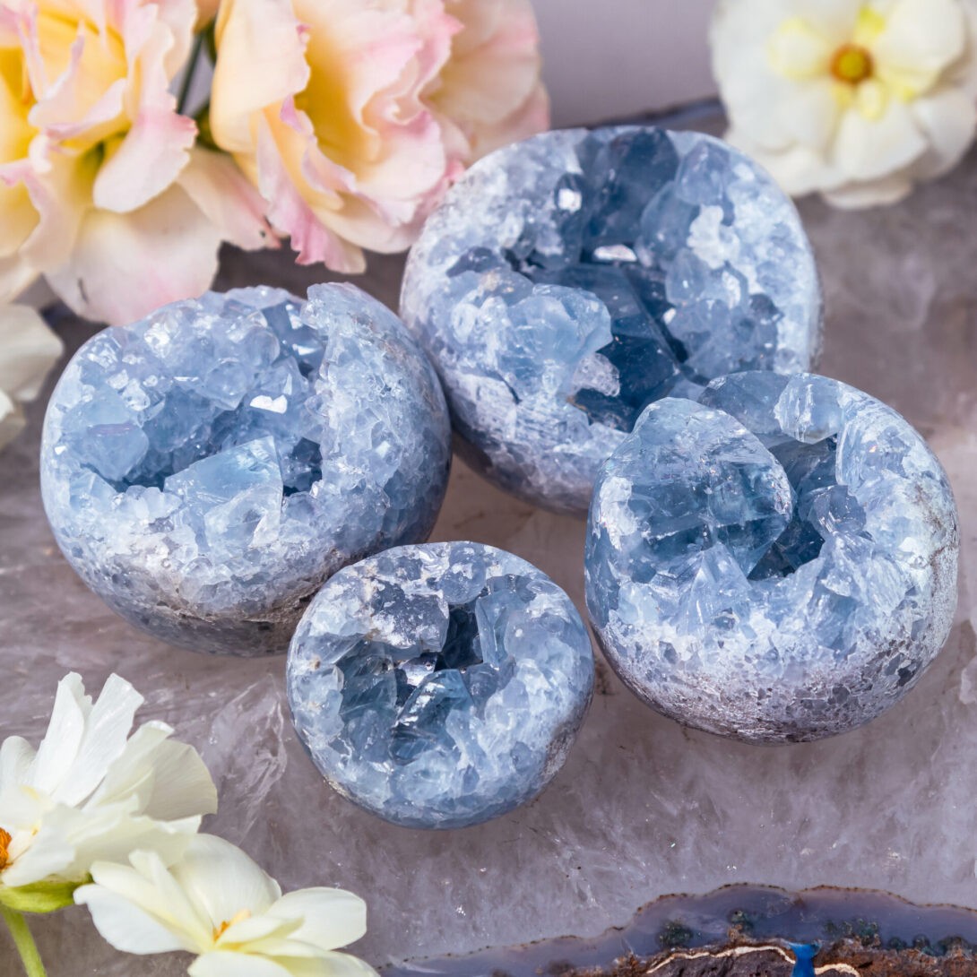 Sage Goddess Divine Guidance Celestite Geode Sphere