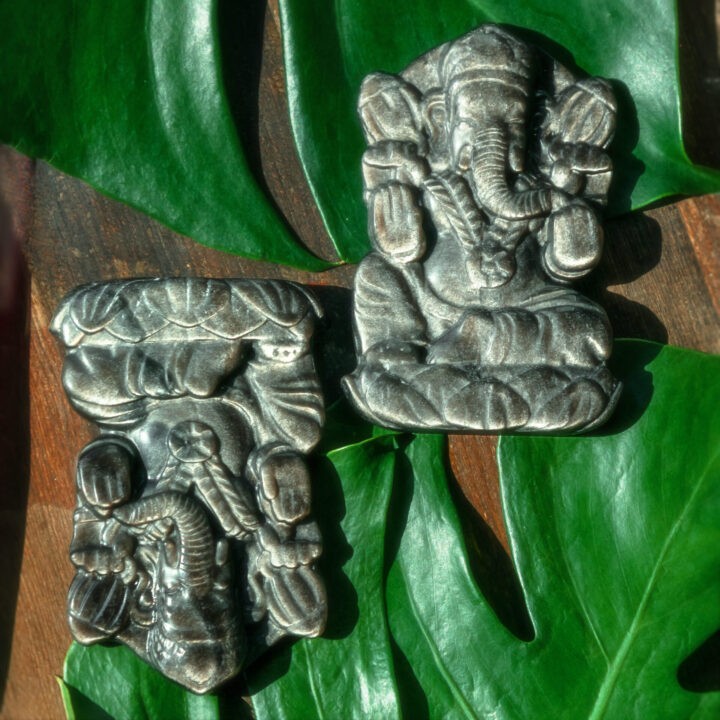 Fear Releasing Silver Sheen Obsidian Ganesha