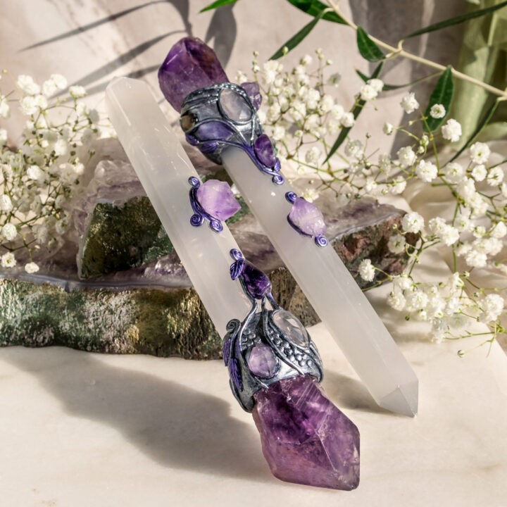 Peace and Clearing Selenite and Amethyst Double Terminated Wand