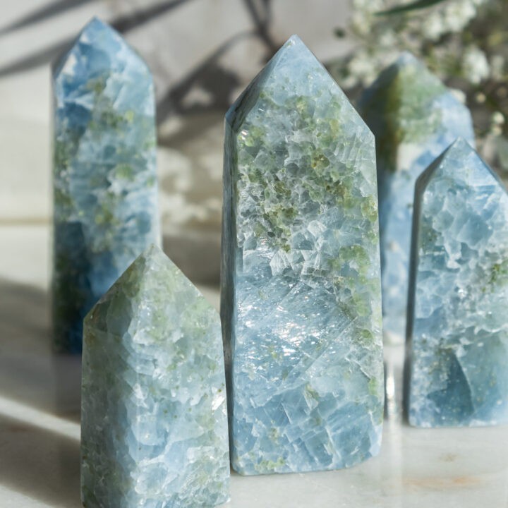 Rare Diopside in Blue Calcite Obelisk