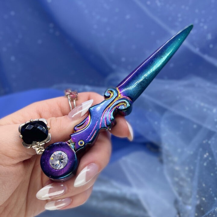 Titanium Aura Black Obsidian Athame