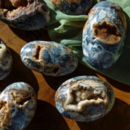 Blue Chalcedony with Druzy Quartz Palm Stone