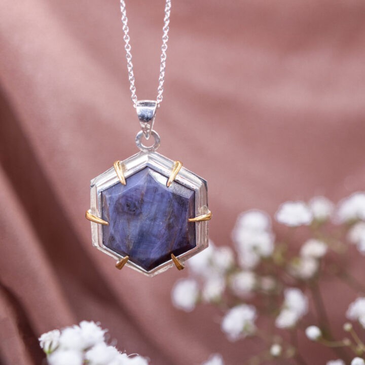 Channel Wisdom Sapphire Hexagon Pendant