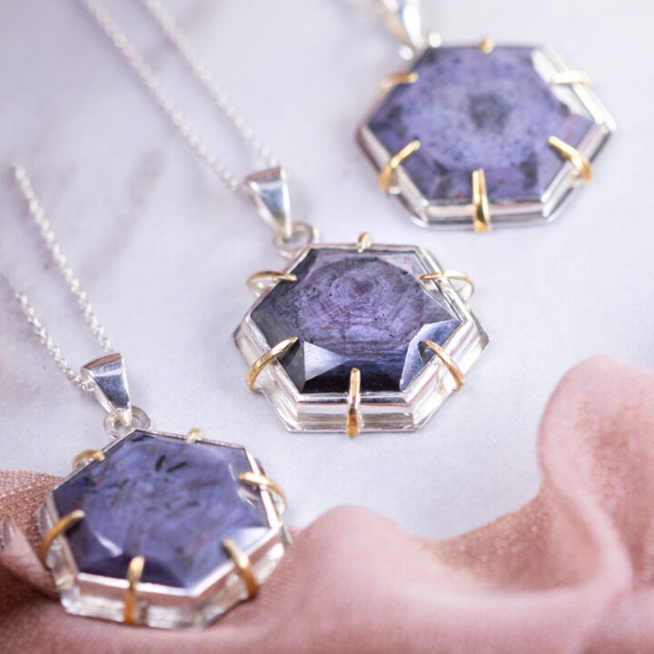 Channel Wisdom Sapphire Hexagon Pendant