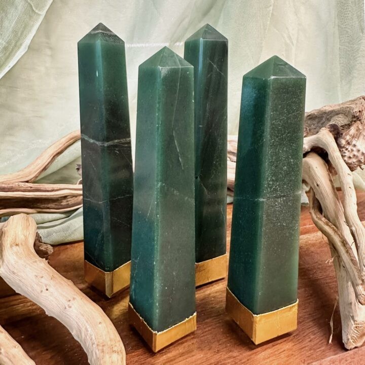 Good Luck Green Aventurine Gold-Trimmed Obelisk