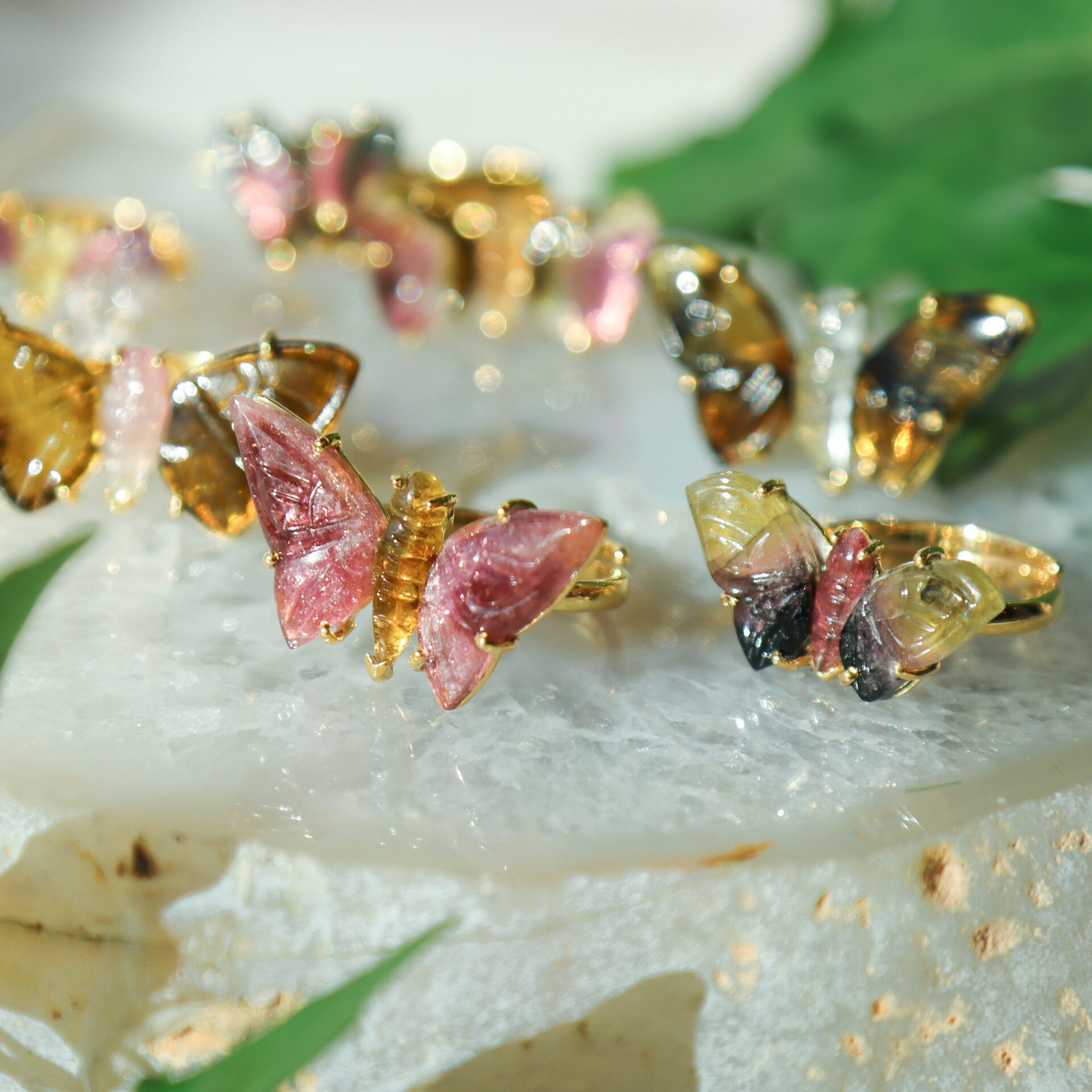 Sage Goddess Mixed Color Tourmaline Butterfly Ring for transformation