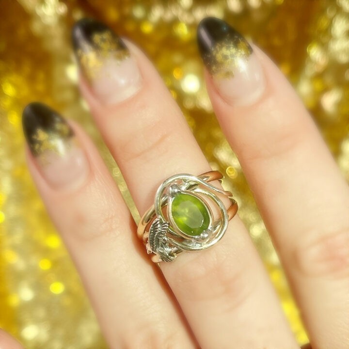 Green Tourmaline with Hummingbird Ring