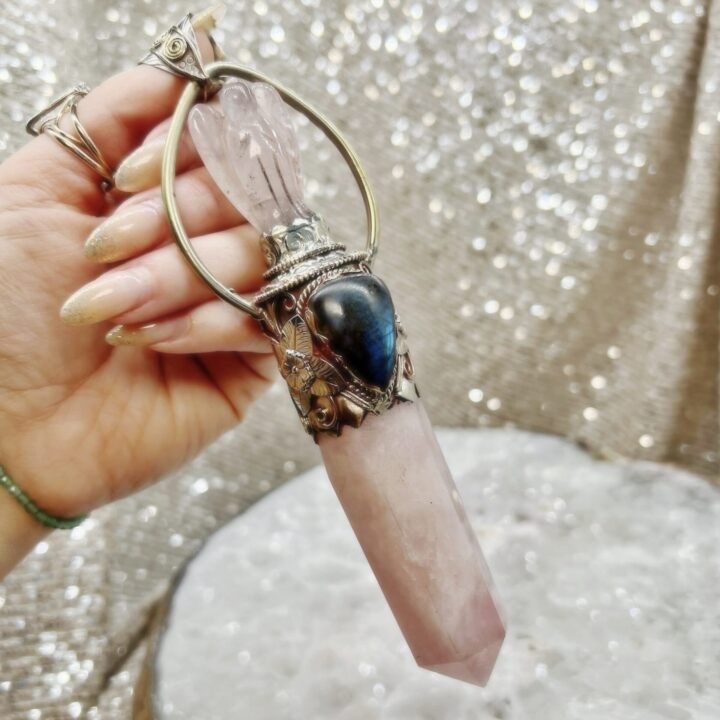 Rose Quartz with Labradorite Angel Pendant