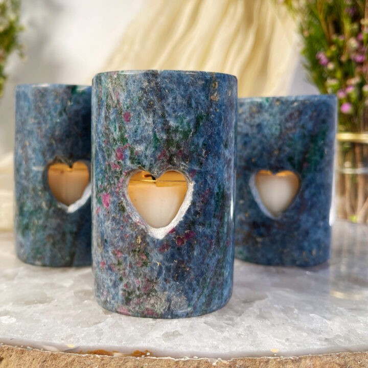 Healed Heart Ruby Kyanite in Fuchsite Tea Light Holder