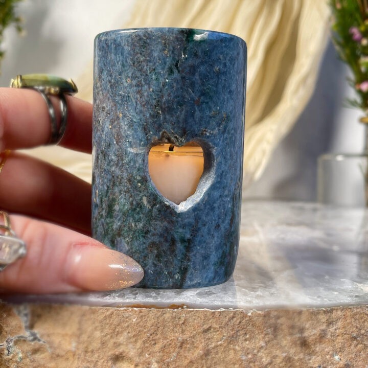 Healed Heart Ruby Kyanite in Fuchsite Tea Light Holder