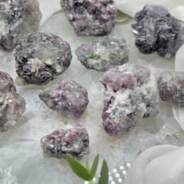 Natural Lepidolite with Albite and Green Tourmaline