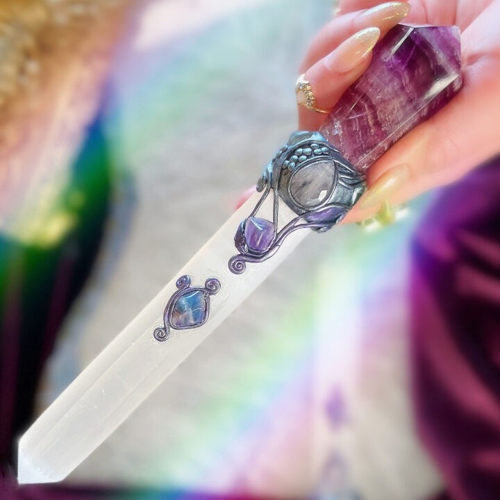 Soul Pathing Fluorite and Selenite Wand