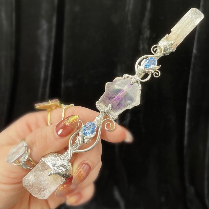 Danburite, Trapiche Amethyst, and Blue Topaz Wand