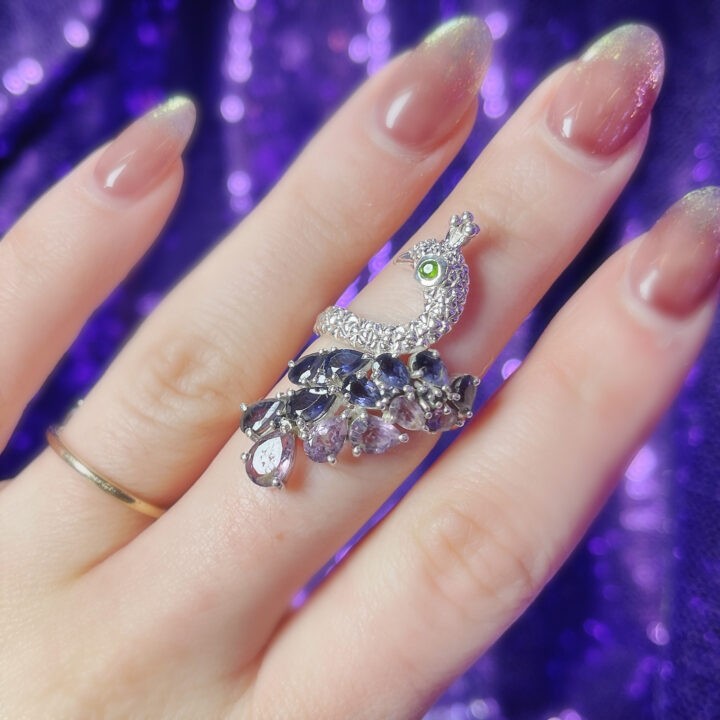 Amethyst and Iolite Peacock Ring