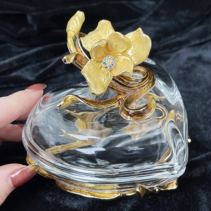 Glass Heart Flower Jewelry Holder