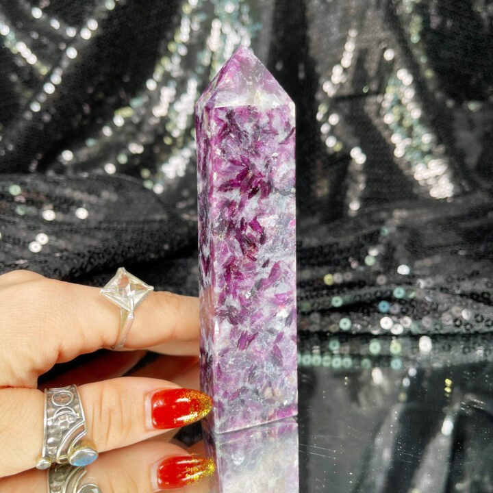 Pink Lepidolite in Quartz Obelisk