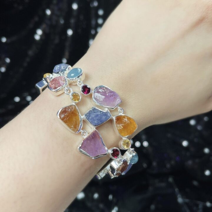 Yellow Sapphire, Epidote, Pink Tourmaline, Garnet, Amethyst, Citrine, Yellow Tourmaline, Tanzanite, and Aquamarine Bracelet