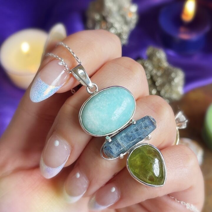 Align to Prosperity Peridot, Blue Kyanite, and Amazonite Pendant