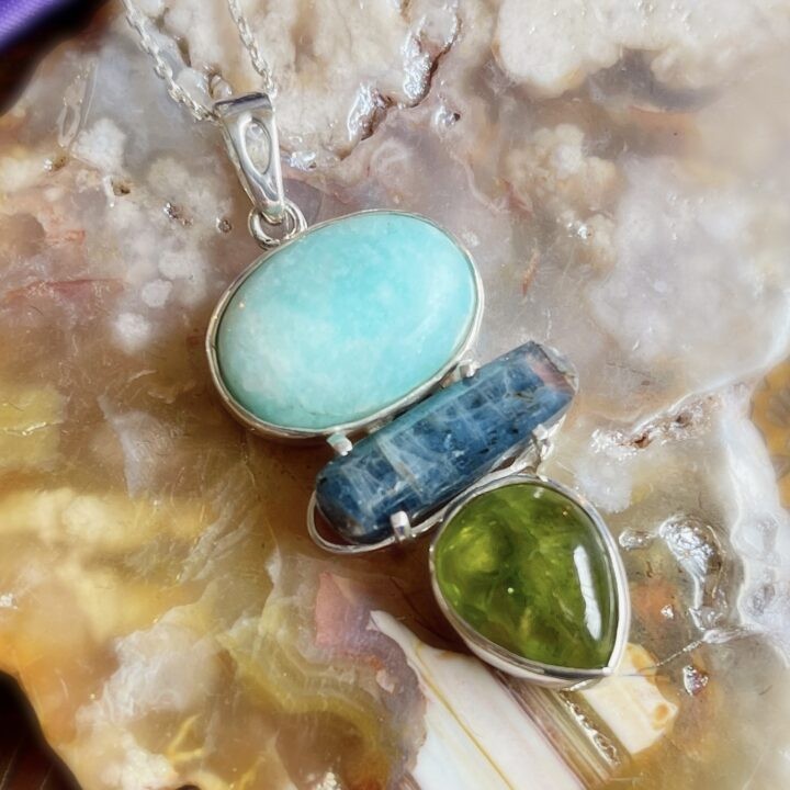 Align to Prosperity Peridot, Blue Kyanite, and Amazonite Pendant