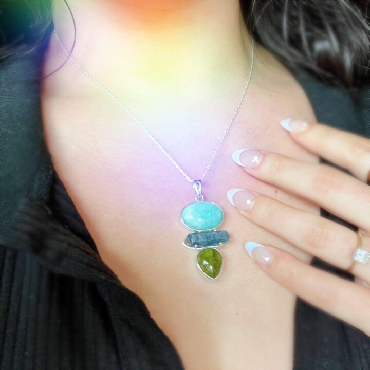 Align to Prosperity Peridot, Blue Kyanite, and Amazonite Pendant