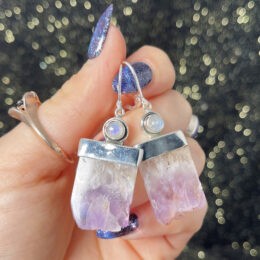 Gemstone Sale: Dream Amethyst with Prasiolite and Rainbow Moonstone Earrings